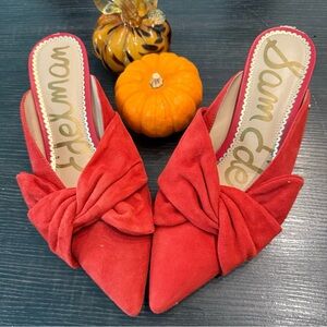 Sam Edelman Red Suede Bow Mules